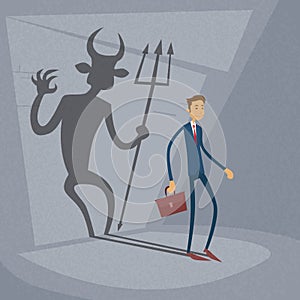 Businessman With Demon Shadow Wall Behind Business