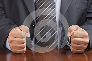 Businessman Desk Fist Fists Angry Closeup