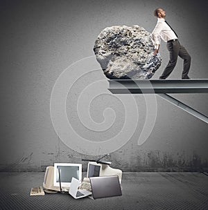 Businessman destroy technology photo