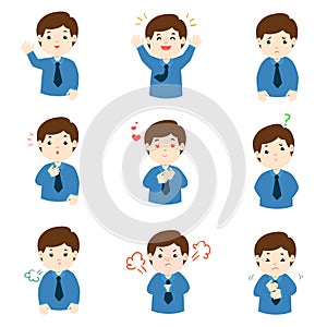 Businessman with different emotions cartoon vector.