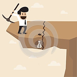 Businessman dig a ground to find a treasure at the