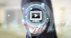 businessman with digital technology video concept