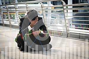 Businessman is disappointed from losing in stock exchange, economic crisis concept