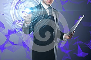 Businessman pushing digital button