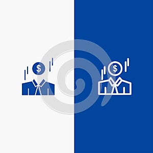 Businessman, Dollar, Man, Money Line and Glyph Solid icon Blue banner Line and Glyph Solid icon Blue banner