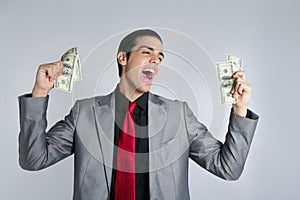 Businessman with dollar notes suit and tie