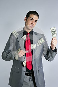 Businessman with dollar notes suit and tie