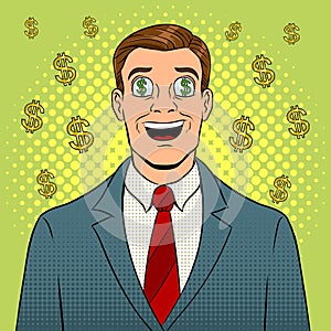 Businessman with dollar sign in eyes pop art