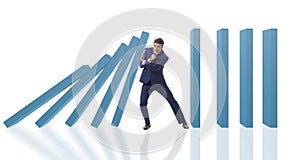 The businessman in domino effect business concept