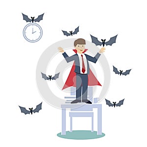 Businessman with Dracula costume in the office