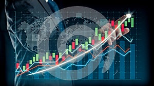 Businessman draw finance allusive graph chart showing business profit growth