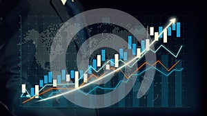 Businessman draw finance allusive graph chart showing business profit growth