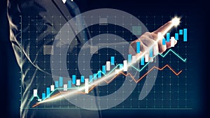 Businessman draw finance allusive graph chart showing business profit growth