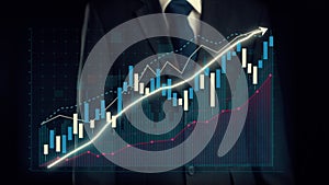 Businessman draw finance allusive graph chart showing business profit growth