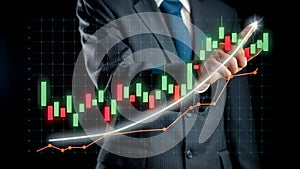 Businessman draw finance allusive graph chart showing business profit growth