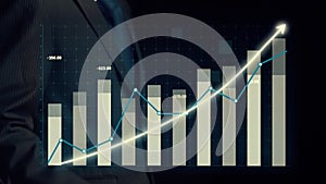 Businessman draw finance allusive graph chart showing business profit growth