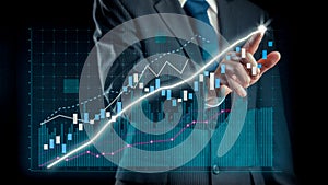 Businessman draw finance allusive graph chart showing business profit growth