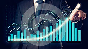 Businessman draw finance allusive graph chart showing business profit growth