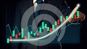 Businessman draw finance allusive graph chart showing business profit growth