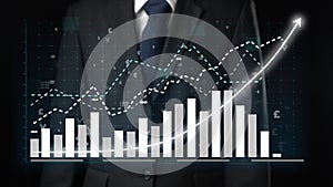 Businessman draw finance allusive graph chart showing business profit growth