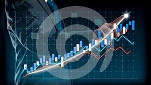 Businessman draw finance allusive graph chart showing business profit growth