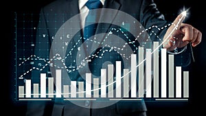 Businessman draw finance allusive graph chart showing business profit growth