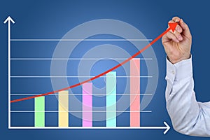 Businessman drawing a business finance success growth chart