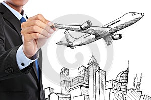 Businessman drawing business travel concept