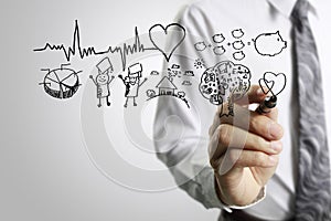 Businessman drawing chart heartbeat