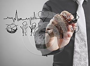 Businessman drawing chart heartbeat