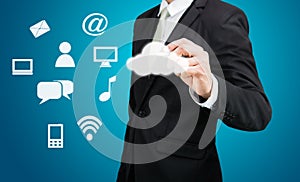 Businessman drawing cloud computing network technology connectivity