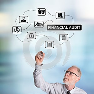 Businessman drawing financial audit concept