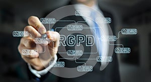 Businessman drawing GDPR law interface with a pen