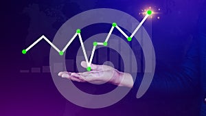 Businessman drawing growth curve, growth forecast chart, bussiness success concept. Hand drawing a graph representing increasing