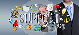 Businessman drawing hand-drawn support text presentation