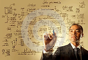 Businessman drawing a logistics graphic