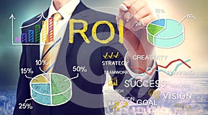 Businessman drawing ROI (return on investment)