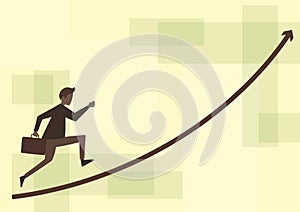 Businessman Drawing Running Upward Holding Briefcase With Arrow Pointing Up. Gentleman Design Sprinting Forward Holds