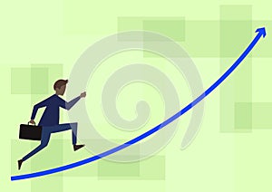 Businessman Drawing Running Upward Holding Briefcase With Arrow Pointing Up. Gentleman Design Sprinting Forward Holds