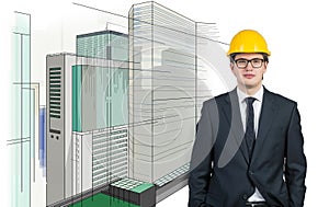 Businessman and drawing skyscraper