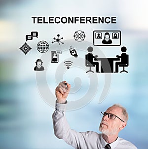 Businessman drawing teleconference concept