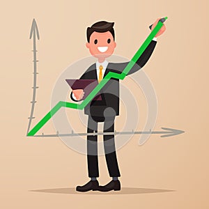 Businessman draws a graph going up. The concept of success and r