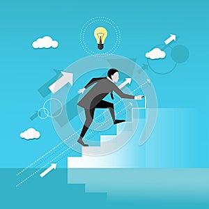 Businessman draws stairs and walking up. Business concept vector illustration. Reaching goal. Growth to success