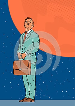 A businessman dreams of flying to the planet Mars