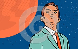 A businessman dreams of flying to the planet Mars