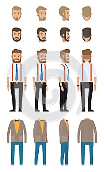 Businessman dresscode, collection of vector cartoon character s head, faces, different style clothes