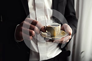 Businessman drinking coffee, morning groom, Politician, man`s st