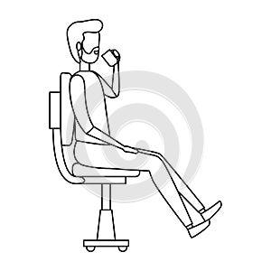 businessman drinking coffee seated in office chair