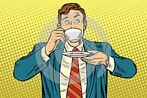 Businessman drinking Cup of coffee looking sideways