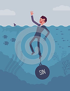 Businessman drowning chained with a weight Sin photo